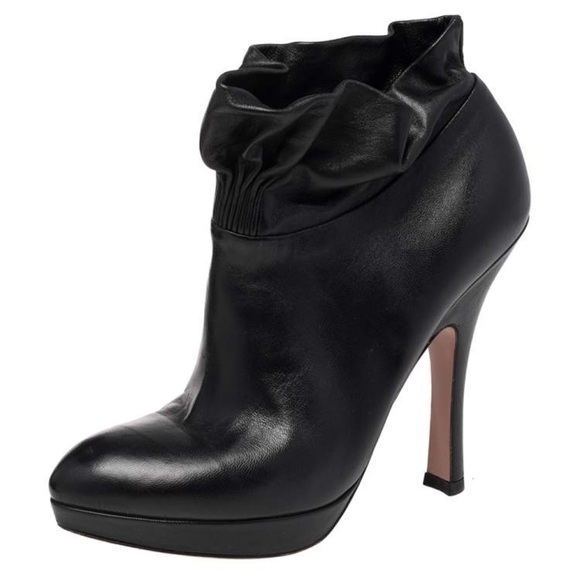 Prada Shoes - Prada Black Leather Bootie Ruffle Platform Heel size 40/10